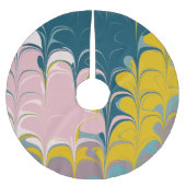 Abstrakter Marmor Modernes Ebru Muster Aquamarin u Polyester Weihnachtsbaumdecke (Vorderseite)