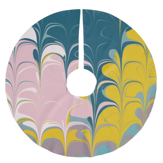 Abstrakter Marmor Modernes Ebru Muster Aquamarin u Polyester Weihnachtsbaumdecke (Vorderseite)