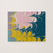 Abstrakter Marmor Modernes Ebru Muster Aquamarin u Puzzle (Horizontal)