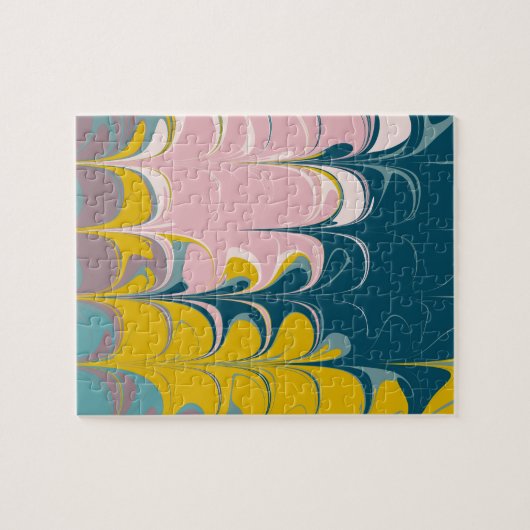 Abstrakter Marmor Modernes Ebru Muster Aquamarin u Puzzle (Horizontal)