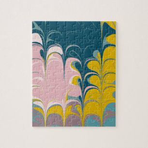 Abstrakter Marmor Modernes Ebru Muster Aquamarin u Puzzle