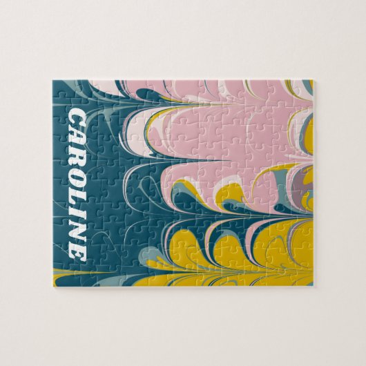 Abstrakter Marmor Modernes Ebru Muster Aquamarin u Puzzle (Horizontal)