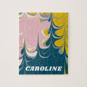 Abstrakter Marmor Modernes Ebru Muster Aquamarin u Puzzle