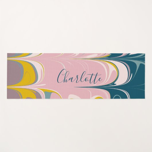 Abstrakter Marmor Modernes Ebru Muster Aquamarin u Yogamatte (Vorderseite (Horizontal))