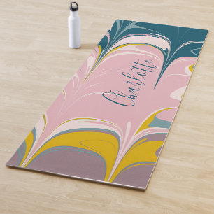 Abstrakter Marmor Modernes Ebru Muster Aquamarin u Yogamatte