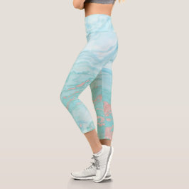 Abstrakter Marmor Türkis Blue Rose Gold Wirbel Capri Leggings