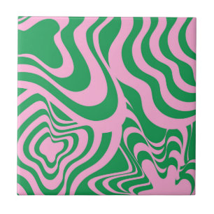 Abstrakter Marmor Wavy Stripe Green Pink Retro Fet Fliese