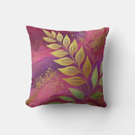 Abstrakter Maroon-Golden Leaf Kunststil 16 Kissen