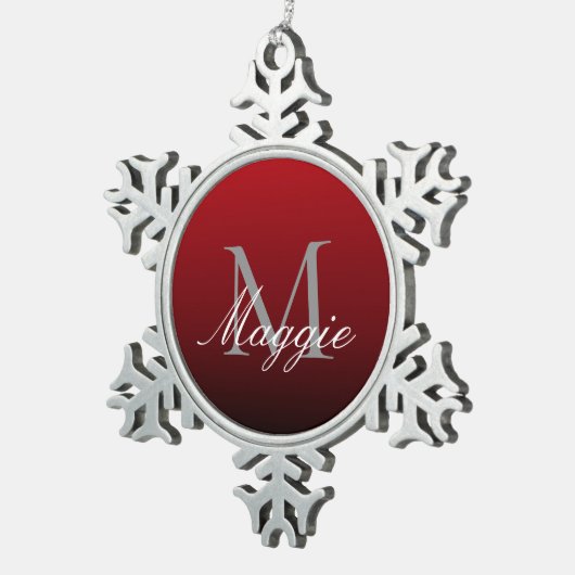 abstrakter Marsala-Rotburgunder Schneeflocken Zinn-Ornament (Rechts)