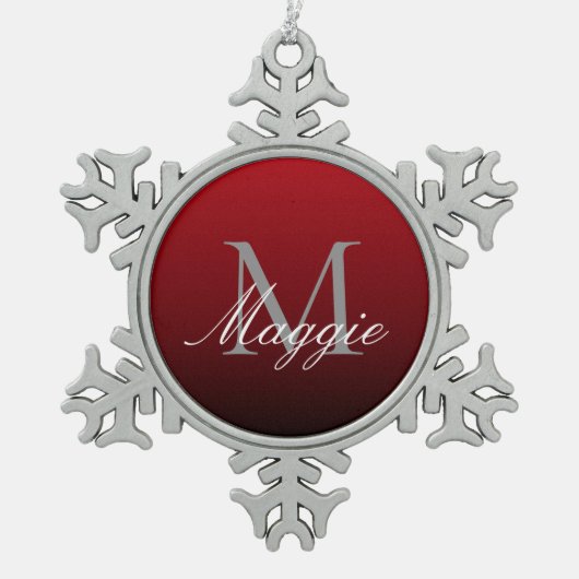 abstrakter Marsala-Rotburgunder Schneeflocken Zinn-Ornament (Vorderseite)