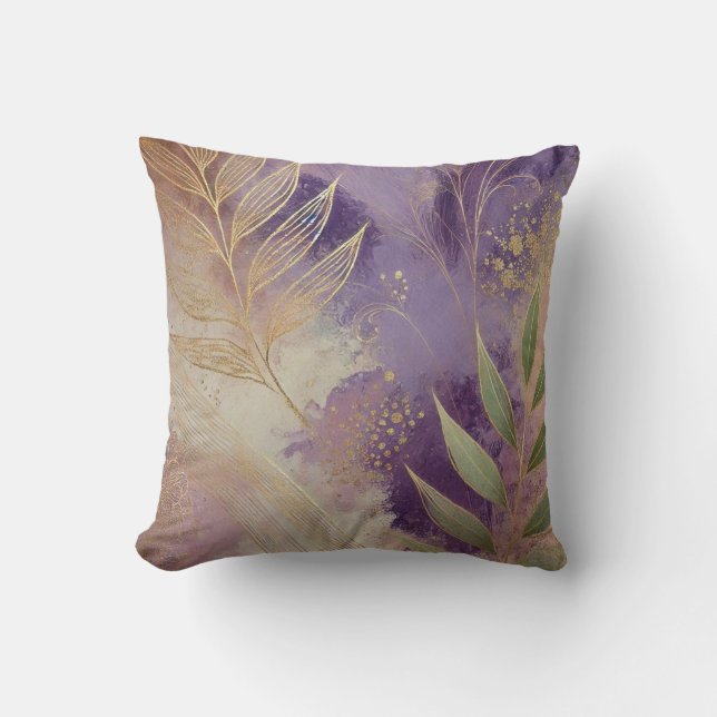 Abstrakter Mauve-Golden Leaf Artwork Style19 Kissen (Vorderseite)