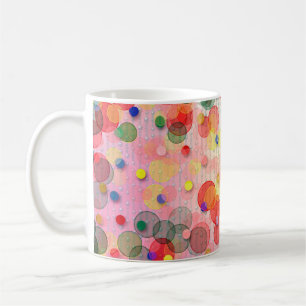  Abstrakter, mehrfarbiger Hintergrund mit unscharf Kaffeetasse