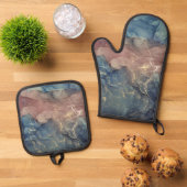 Abstrakter mehrfarbiger Marmor Ofenhandschuh & Topflappen-Set (Oben Unten)
