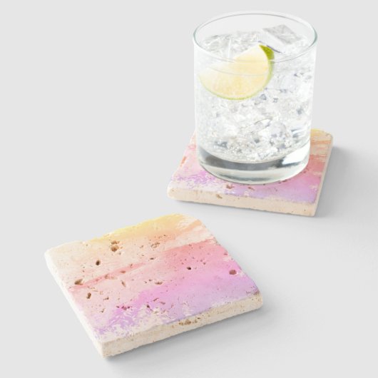 Abstrakter mehrfarbiger Travertine-Stone-Untersetz Steinuntersetzer (Seitenansicht)