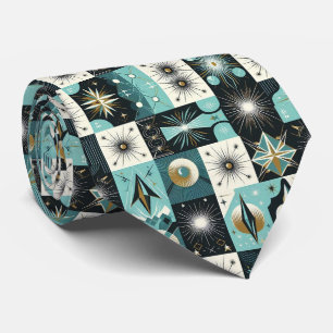 Abstrakter Mid-Century-Modern-Sternenburst-Diamant Krawatte