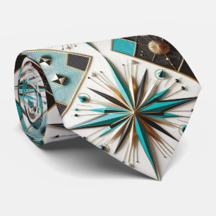 Abstrakter Mid-Century-Modern-Sternenburst-Diamant Krawatte