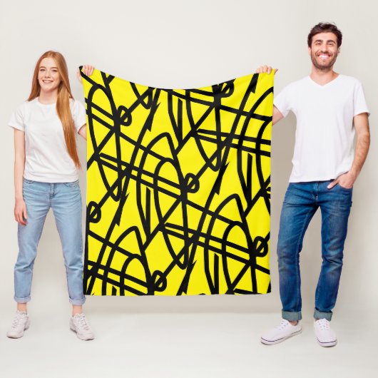 Abstrakter Minimalismus Lines Black Yellow Blanke Fleecedecke (Beispiel)