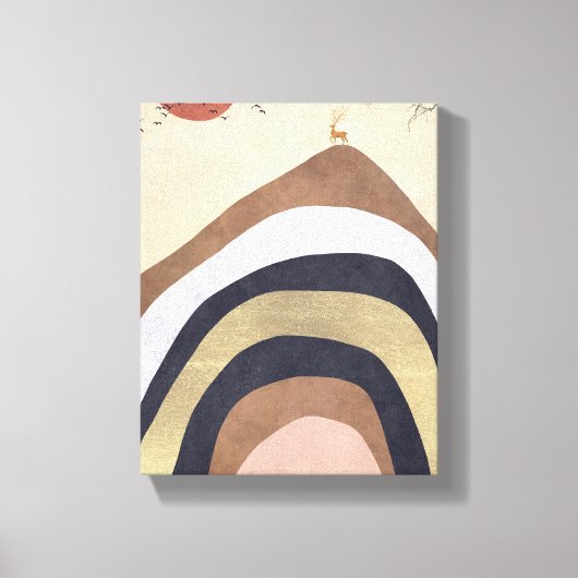 Abstrakter Minimalistischer Berg mit Hirschsonnenv Leinwanddruck (Vorderseite)