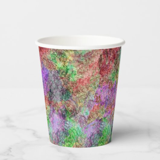 Abstrakter Misty Mix aus grün-rosa-gelben Wirbel Pappbecher (Rückseite)