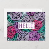 Abstrakter Mixed Media Floral Hallo Postkarte (Vorne/Hinten)