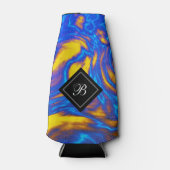 Abstrakter, moderner Gelbblau, Lila flüssiger Marm Flaschenkühler (Vorderseite)