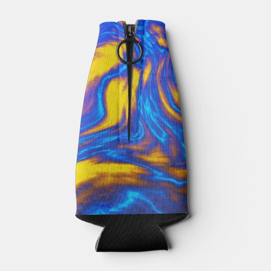 Abstrakter, moderner Gelbblau, Lila flüssiger Marm Flaschenkühler (Rückseite)