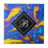 Abstrakter, moderner Gelbblau, Lila flüssiger Marm Fliese (Vorderseite)