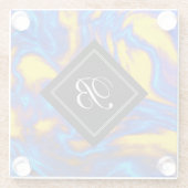 Abstrakter, moderner Gelbblau, Lila flüssiger Marm Glasuntersetzer (Rückseite)