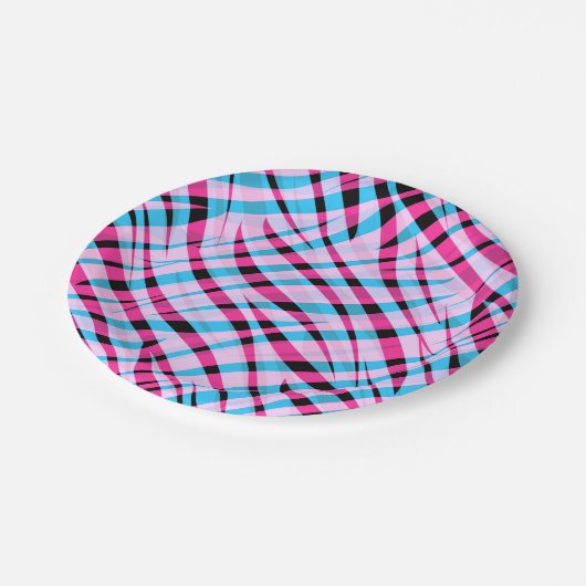 Abstrakter, moderner geometrisch gestreifter Somme Pappteller (Schrägansicht)