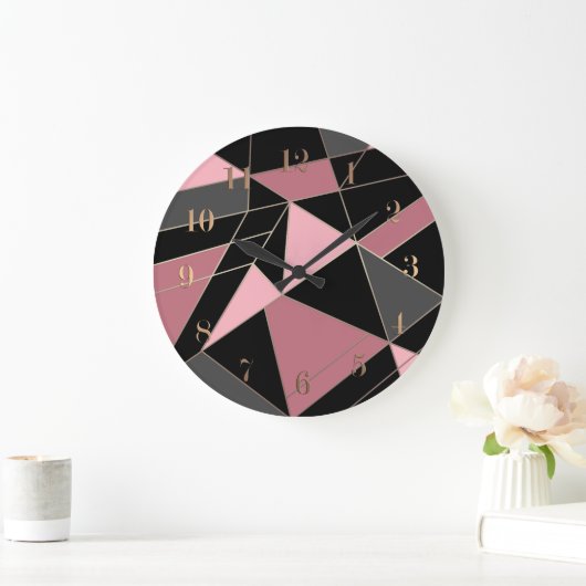 Abstrakter, moderner geometrischer Dreiecksdruck Große Wanduhr (Zuhause)