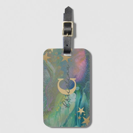 Abstrakter moderner Glitzer Liquid Name Gepäckanhänger (Vorderseite Vertikal)