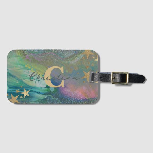 Abstrakter moderner Glitzer Liquid Name Gepäckanhänger (Vorderseite (Horizontal))