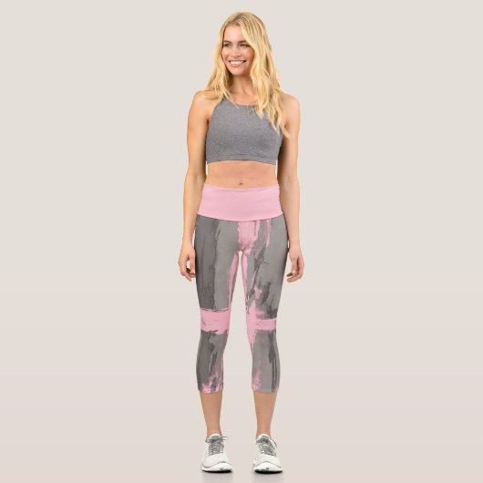 Abstrakter moderner Kunststil, grau pink Capri Leggings (Vorderseite)