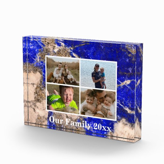 Abstrakter, moderner Lapis Lazuli Blue Granite Mar Fotoblock (Rechts)