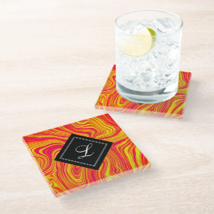 Abstrakter, moderner Rot-Gelb-Flüssig-Marmor Glasuntersetzer