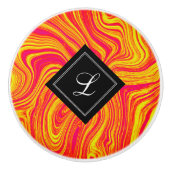 Abstrakter, moderner Rot-Gelb-Flüssig-Marmor Keramikknauf (Vorderseite)