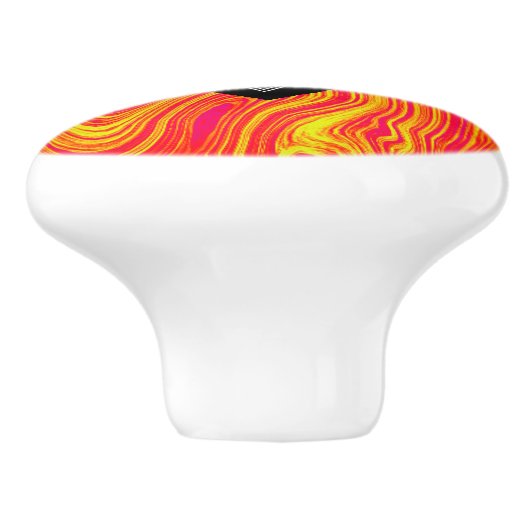 Abstrakter, moderner Rot-Gelb-Flüssig-Marmor Keramikknauf (Seitenansicht)