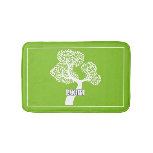 Abstrakter, moderner weißer Baum und Namensschild Badematte (Vorderseite)