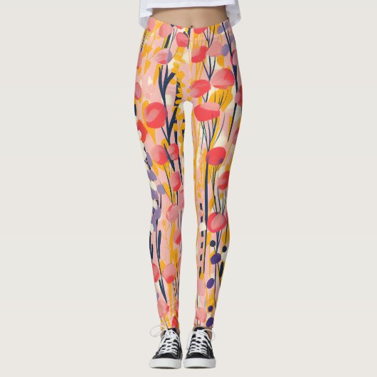 Abstrakter moderner Wildblumen-Blumen-Botanischer  Leggings (Vorderseite)
