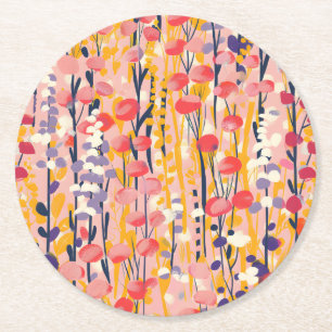 Abstrakter moderner Wildblumen-Blumengarten Runder Pappuntersetzer