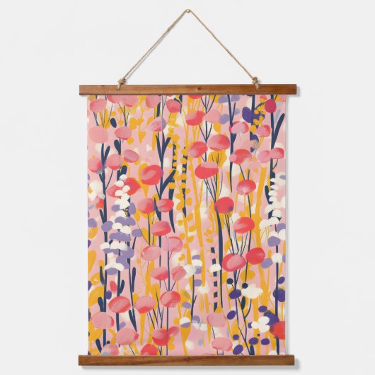 Abstrakter moderner Wildblumen-Blumengarten Wandteppich Mit Holzrahmen (Vorderseite)
