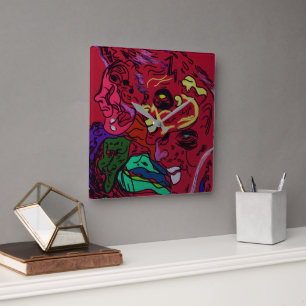 Abstrakter Mond-Galaxie-Kunst-Quadrat-Wanduhr Quadratische Wanduhr