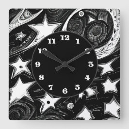 Abstrakter Mond und Sterne Quadratische Wanduhr