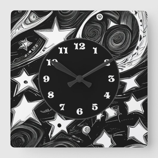 Abstrakter Mond und Sterne Quadratische Wanduhr (Vorderseite)