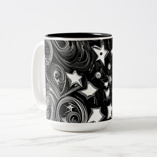 Abstrakter Mond und Sterne Zweifarbige Tasse (Vorderseite Links)