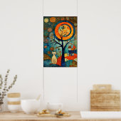 Abstrakter Mond: Whimsikkatze im romanischen Stil Poster (Küche)