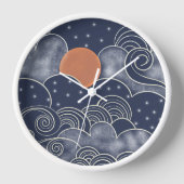 Abstrakter Mondblauer Nachthimmel Uhr (Vorderseite)