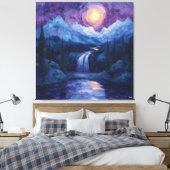 Abstrakter Mondlichter Wasserfall mit Sternenhimme Leinwanddruck (Insitu (Schlafzimmer))