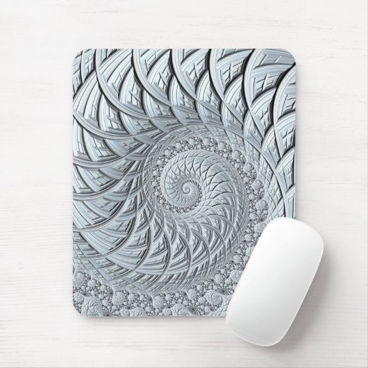 Abstrakter monochromer hellgrauer Spiral-Fraktal Mousepad (Mit Mouse)