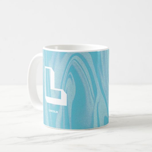 Abstrakter Monogramm Name Marble Blue Kaffeetasse (Vorderseite Links)